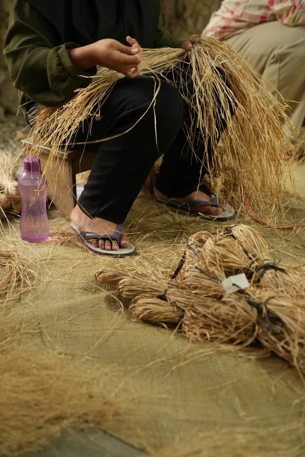 Natural fibre sorted on the workshop floor